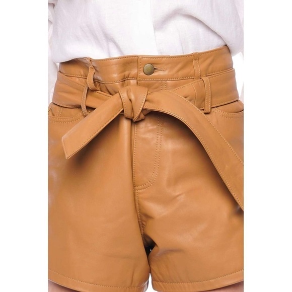 NWT MARISSA WEBB Lamb Leather High Rise Belted Paperbag Waist Boyfriend Shorts 6 - Picture 10 of 11